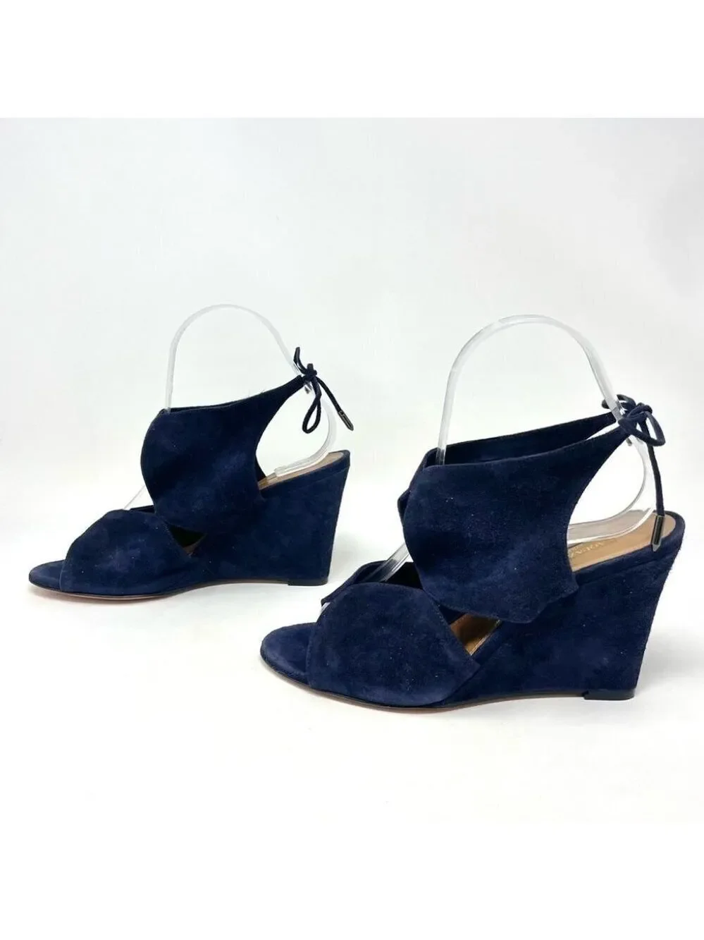 * Aquazzura Iman Blue Suede Cutout Wedge Sandals Size 37.5